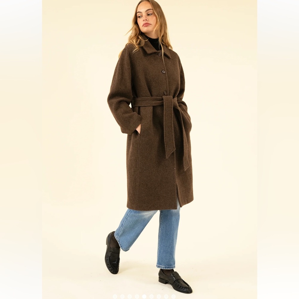 The Sisterhood Brianna Coat | Brown Wool-blend Single Breasted Car Coat | XXL